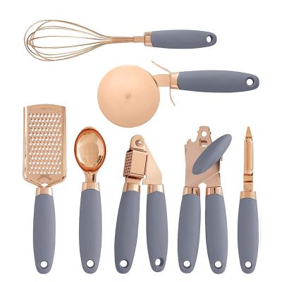 China Durable 7 PC Copper Coated Stainless Steel Utensils Kitchen Gadgets Set Colorful Soft Touch Handles For Cooking for sale