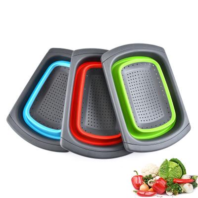 China Viable Silicone Collapsible Colanders Over The Sink Colander Strainer With Extendable Handles For Pasta Vegetables And Fruits for sale