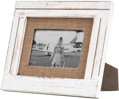 China Eco-Friendly Farmhouse Burlap Wooden Picture Photo Frame 4x6 Tabletop And Wall Mounted for sale