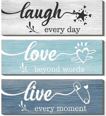 China USA Set Of Rustic Wooden Plaque 3 Decorative Family Sign For Home Wall Decoration for sale