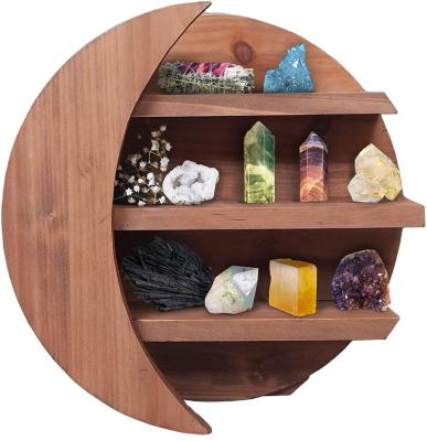 China China Moon Wooden Wall Decor Crystal Display Shelf with Hooks for sale