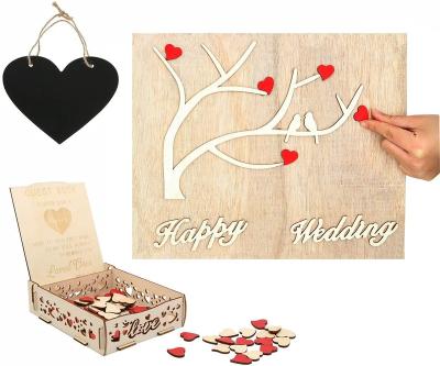 China China Wooden Wedding Guest Book Tree With Wooden Red Hearts Rustic Wedding Signature Set for sale