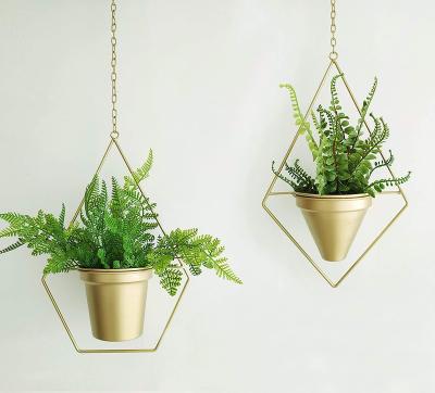 China Eco-friendly Boho Brass Gold Metal Plant Geometric Plant Pot For Indoor Outdoor Home Wedding for sale