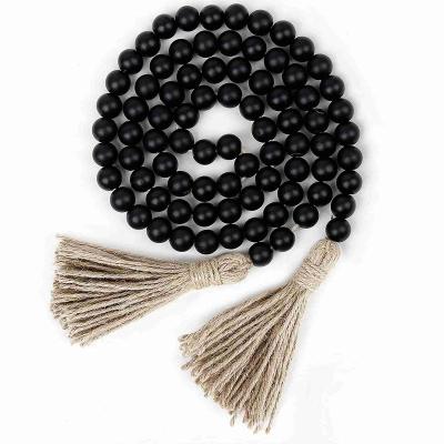 China Hot Selling Black Farmhouse Beads Mantle Wooden Decorative Eco-Friendly Decor Modern Beaded Garland for sale