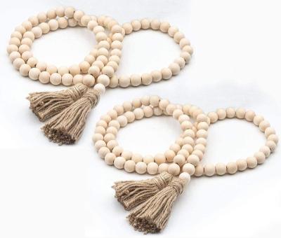 China Eco-Friendly Set of 2 Wooden Bead Garland with Tassels Farmhouse Beads for Farmhouse Decoration for sale