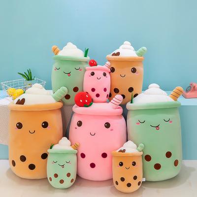 China Boba Tea Cup Plush Toy Soft Stuffed Pink Strawberry Plush Milk Tea Toy Ice Cream Fruit Drink Kids Gift Kids Toy Bubble Tea Pillow Cushion Kids Gift for sale