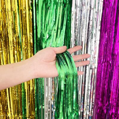 China Foil Party Curtain Wholesale 1*2m Birthday Party Wedding Background Decoration Rain Tassel Silk Multicolor Rain Curtain Party for sale