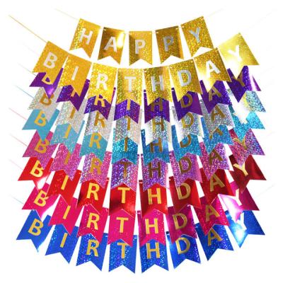 China 13*17cm Birthday Party HAPPY BIRTHDAY Laser Banner Kids Toys Gift Party Decoration Letters Flags Banners for sale