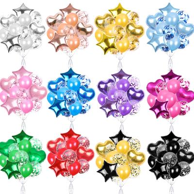 China Gift Toy 14pcs Heart and Star Foil Balloons Set Colorful Confetti Pearl Latex Balloons Set Party Decor Helium Balloon Bunch Set for sale