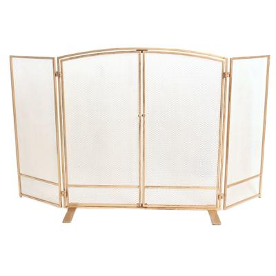 China High Temperature Resistant Goldtone Work Roll Free Vintage Metal Fireplace Screen 3-Panel for sale