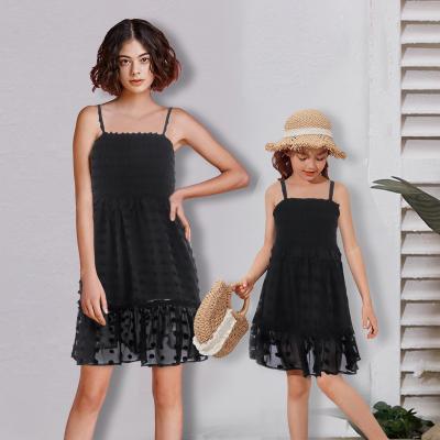 China Wholesale price mother and daughter mesh wool ball anti-shrink bridle with stripe BRIDE DRESS elastic parent-child black sexy clothes for sale