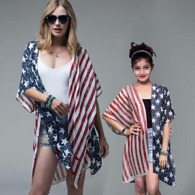 China Parent-child coat mother and daughter Independence Day flag cape elegant shirt European and American anti-shrink suit for sale