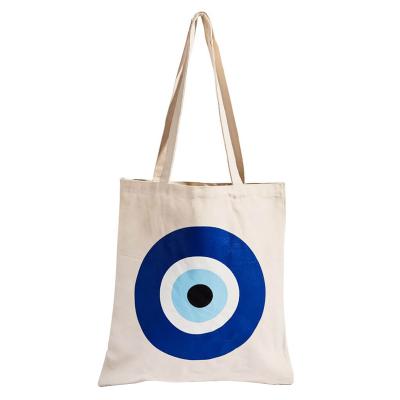 China 100% Eco-Friendly Evil Eye Canvas Bag Empty Plain Cotton Canvas Bag Cotton Reusable Shopping Tote Bags With Custom Printed Sequin Logo for sale