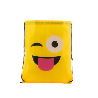 China Funny Smiley Pocket Backpack Beach Storage Drawstring Bag Polyester Swim Gym Drawstring Bag Reusable Custom Fashion Backpack Drawstring Bag for sale