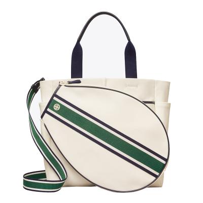 China Tote Factory Custom Fashion Luxury Luxury Canvas Stripe Tennis Racquet Convertible Beach Hand Tennis Racket Bag Women Ladies Durable Canvas for sale