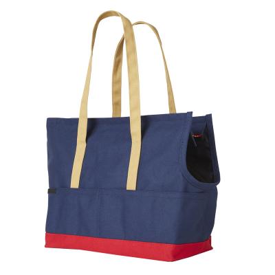 China 100% Eco-Friendly Wholesale Canvas Travel Foldable Air Lines Approved Pet Carrier Tote Bag For Dog Pet Tote Canvas Navy And Red for sale