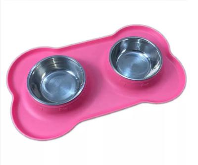 China Sustainable Innovate Anti Slip Silicone Stainless Steel Dog Cat Pet Mat Pet Water Food Bowl for sale