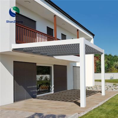 China Modern Outdoor House Pavilion Easily Assembled Electric Automatic Aluminum Pergola With Curtains Garden Yard Waterproof OEM Customized for sale