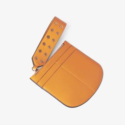 China Women Ladies PU Faux Leather Slim Wallet Card Holder with Rivets and Wrist Strap for sale