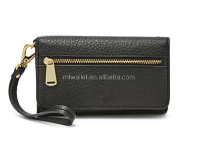 China New Women's Leather/Pebbled/Chrome Combination Tanned Leather Phone Wallet Purse Stand Tanned Trifold Leather Wallet Purse for sale