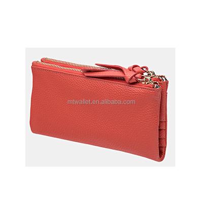 China Fashion Custom Cowhide Leather Double Zipper Wallet To Import for sale