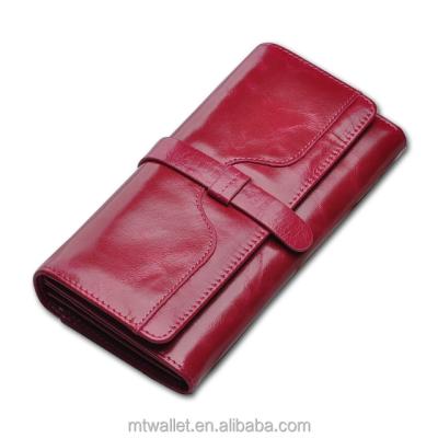 China Triple Clutch Soft Genuine Cowhide Greased Leather Wallet for sale