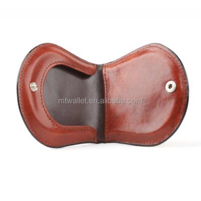 China Portable Top Grain Oil Waxed Foldable Leather Coin Purses For Travelers With Snap Closer To Whip Coin Change Purse Leather for sale