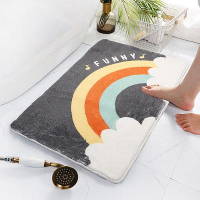 China Lucky Star Cartoon Stocked Printed Crown Rainbow Rug Faux Wool Shaggy Anti-Slip Sheepskin Bath Mat For Tub for sale