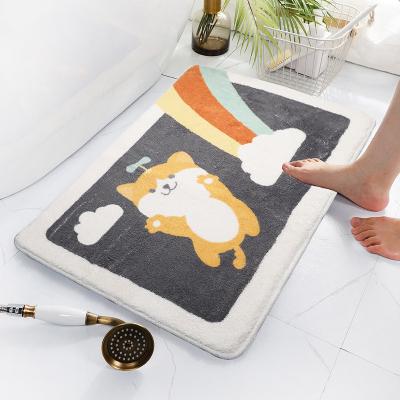 China Non Slip Cartoon Printed Crown Rainbow Carpet Lucky Star Faux Wool Sheepskin Anti-Slip Shaggy Bath Mat For Tub for sale