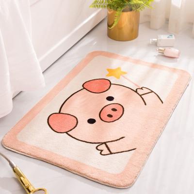 China Non Slip Huirong Cartoon Pig Printed Faux Wool Bedroom Blankets Bed Sides Carpet Non Slip Machine Washable Anti Slip Backing Bath Mat for sale