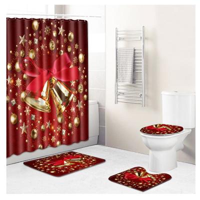 China Sustainable Christmas Printing Custom Design Bathroom Cover Set 4 Pcs Bathroom Shower Curtain Set for sale