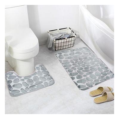 China Sustainable European Cobblestone Carpet Toilet Floor Mat Set 2 Pcs Non-slip Bathroom Floor Mat for sale