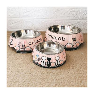 China Wholesale high quality non-automatic cartoon printing design cute pet bowls hot sale unique design stainless steel dog bowl for sale