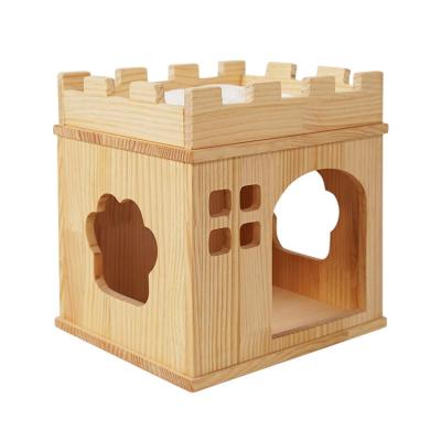 China Detachable Wooden Cave House Pet Stored Indoor Cotton Pad Bed Safe Cheap Wooden Cat House for sale