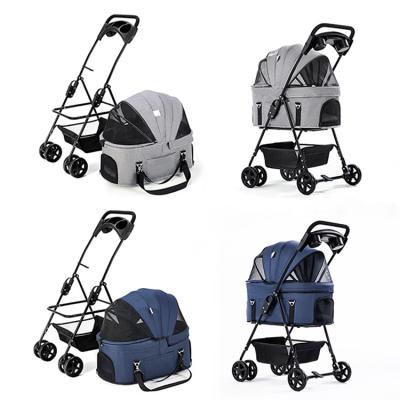 China Sustainable 3-in-1 Luxury Travel Cart With Detach Carrier Suspension System Link Brake Pet Stroller for sale