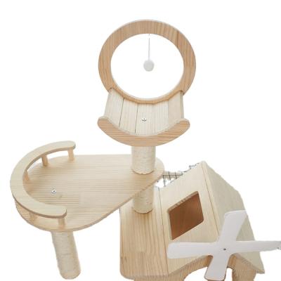 China Amazon Hot Sale Cat Tree Scratch Pet Scratcher Lathe Furniture Stocked Wooden Cat Tree Wooden Cat Tree for sale