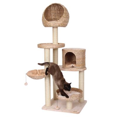 China Sustainable Interactive Toys Large Modern Wood Gray Floor To Ceiling Cat Toy Tower Wood Cat Tree Multilevel for sale