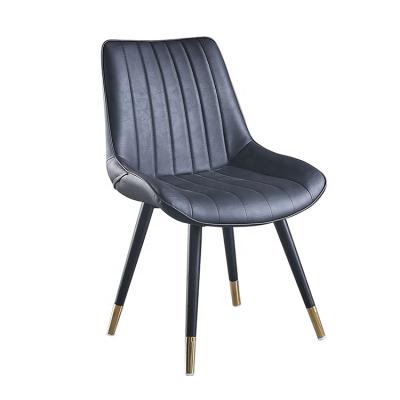 China Home Dining Room Furniture Comfortable Modern Dinner Chair Italian Upholstered Black Faux Leather PU Leather Dining Chair With Metal Gold Leg for sale