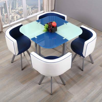 China Space Savings Top Sell German Style Dining Table For Small Spaces Glass Dining Table Set 4 Seaters Made In China for sale