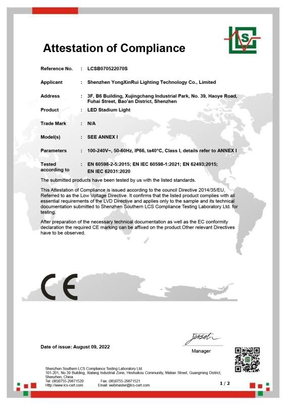 CE-LVD - Shenzhen Yongxinrui Lighting Technology Co., Ltd.