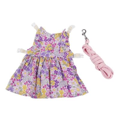 China Sustainable Fashion Pet Dress High Quality Luxury Collar Set Rabbit Small Animals Flower Print Cotton Dress Cute Style for sale