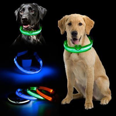 China Padded Pet Accessories Nylon Webbing Dog Led Collar USB Rechargeable Light Night Led Dog Collar for sale