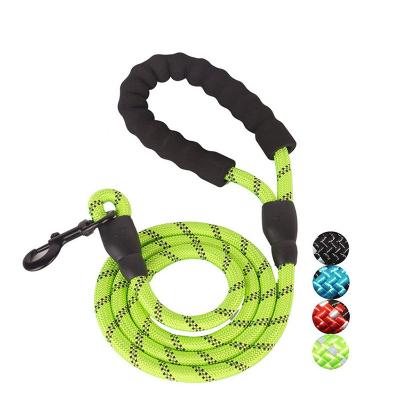 China Padded Mountaineering Durable Braided Nylon Reflective Soft Round Pet Dog Leash Handle Pet Round Rope Outdoor Sports With Poop Bag Holder for sale