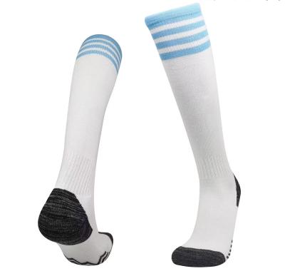 China Breathable Knee High Club 22 23 Soccer Knocks National Football Knocks White Long Football Socks With 3 Red Stripes for sale