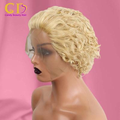 China Other Wholesale High Quality Hair Pixie Cut Lace Wig Bleached Knot 13X4 Lace Frontal Pixie Wig For Women for sale