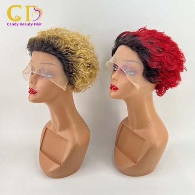 China Hair Front Wigs, India Raw Wig, Jerry Curl Short Pixie Cut Hair Color Women 100% Wig Pixie Cut Short Full Lace Wig for sale