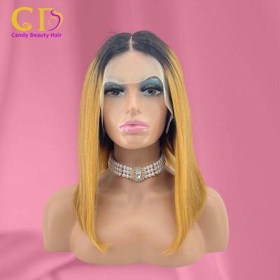 China Best Quality Silky Straight Wave 13*4 Lace Front Wigs Pixie Cut Colored Hair Wigs Ombre Custom Ombre Highlight For Women for sale