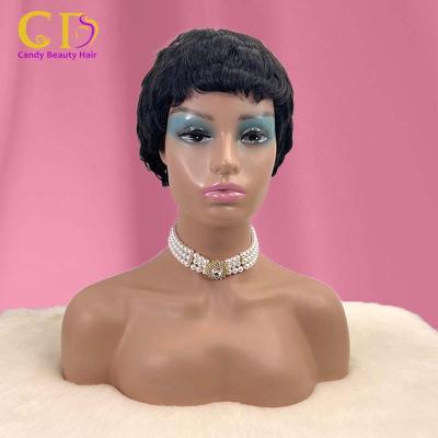 China Newest High Quality Barely Shedding Thick Smooth Soft Pixie Cut Wig Hat Headband Wigs For Black Women Curly Wigs for sale