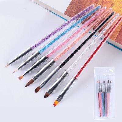 China NAIL 7 Pcs Brushes Nylon Bristle Acrylic Inner Line Flat Brush Nail Design Brush UV Gel Crystal Angle for sale