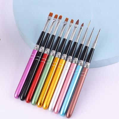 China Colorful NAIL Manicure Pens 10 Pcs Metal Rod Manicure Full Set Of Tools Pull Painted Wire Brush Carving Brush Customization for sale